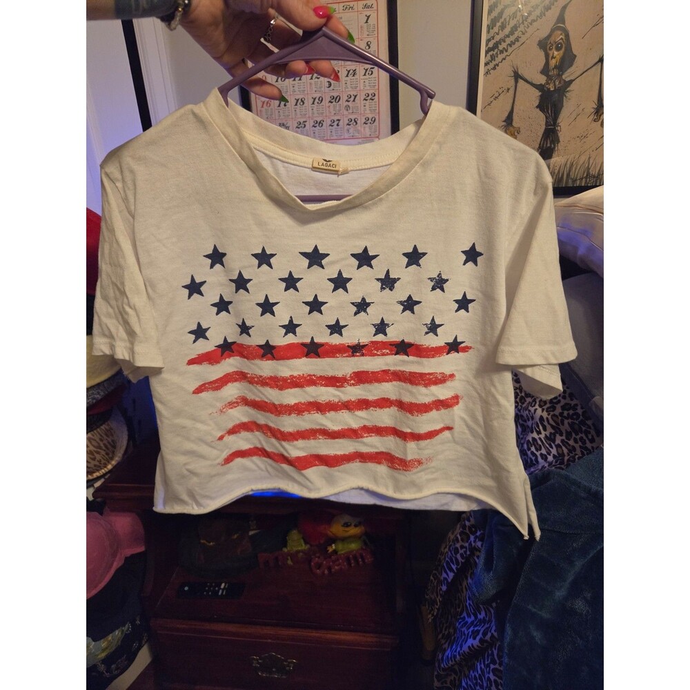 Lagaci American Flag Cropped T-Shirt